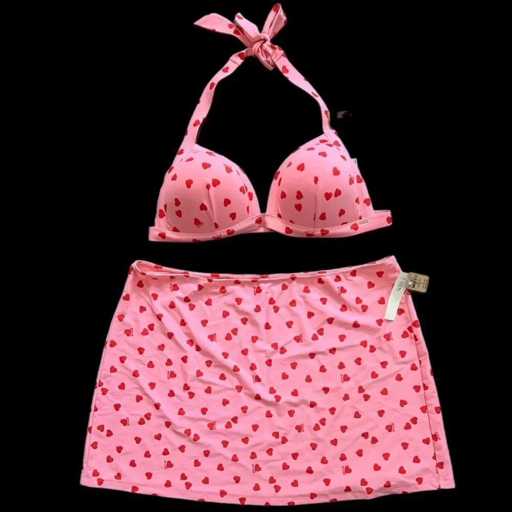 Victorias Secret Set Molded Padded Cups Halter Bikini Top & matching Skirt XXL